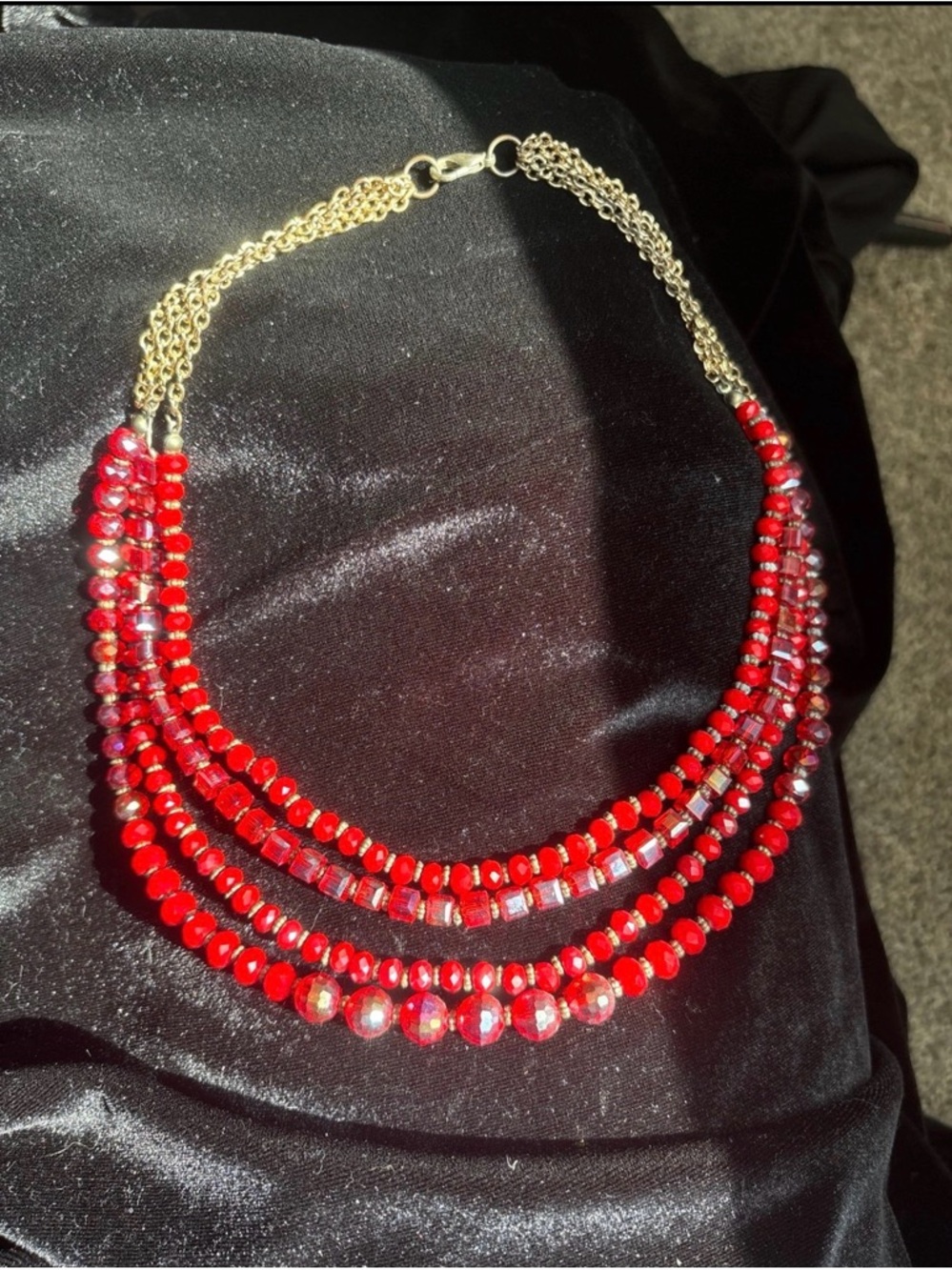 Red Multi-Strand Beaded Necklace - Women Jewelry